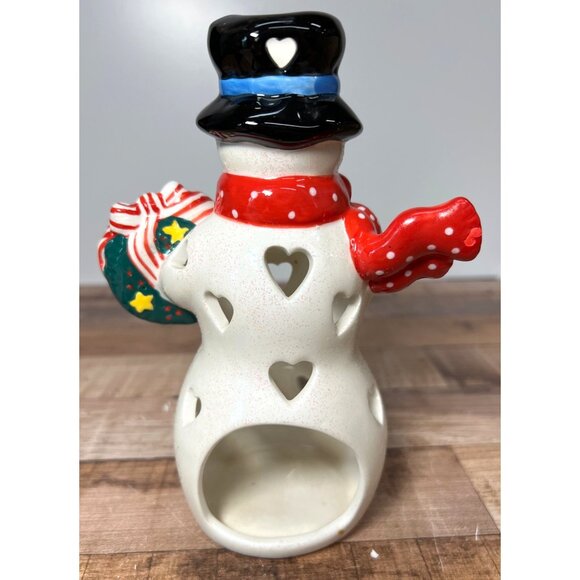 Hallmark Snowman Ceramic Tea Light Candle Holder Winter Holiday Decor - Picture 2 of 4